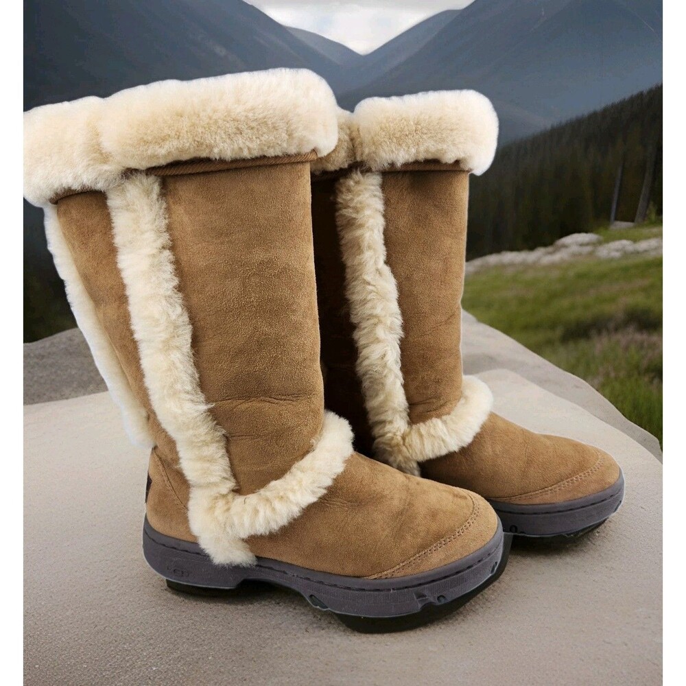 Ugg Sunburst Tall Boots Chestnut Womens 7 Sheepskin/Suede CozyCore BohoChic